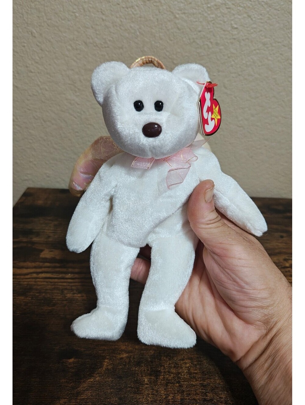 1998 Rare Retired Ty Halo the Angel Bear Beanie Baby Plush